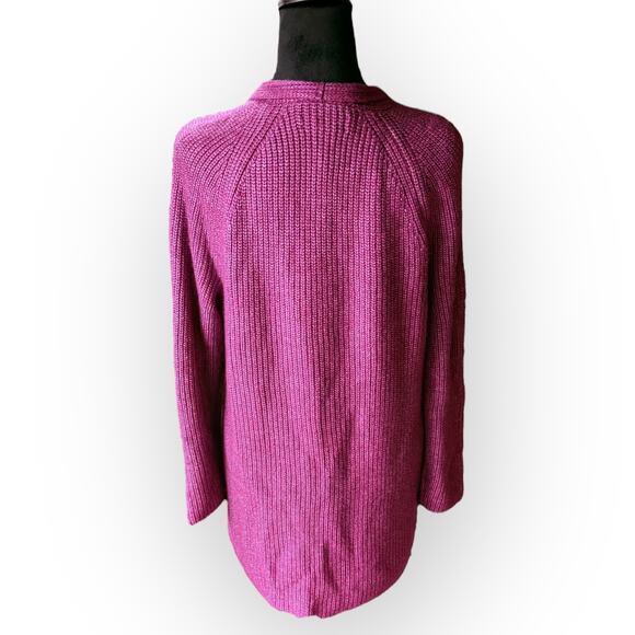 NWT Loft Berry Pink Open Front Chunky Knit Shawl Collar Cardigan Sweater Size L - Picture 12 of 16